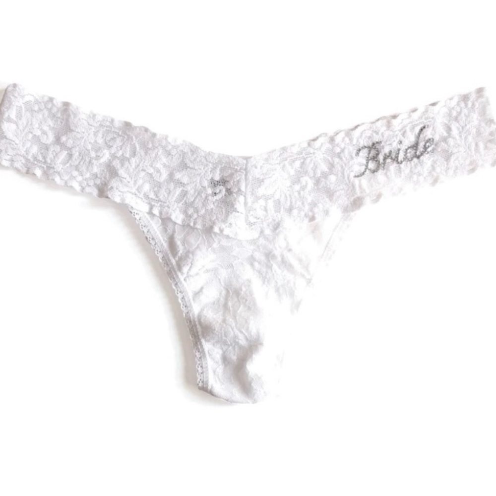 NWOT Hanky Panky original rise lace thong panties. White. Bridal- “Bride”